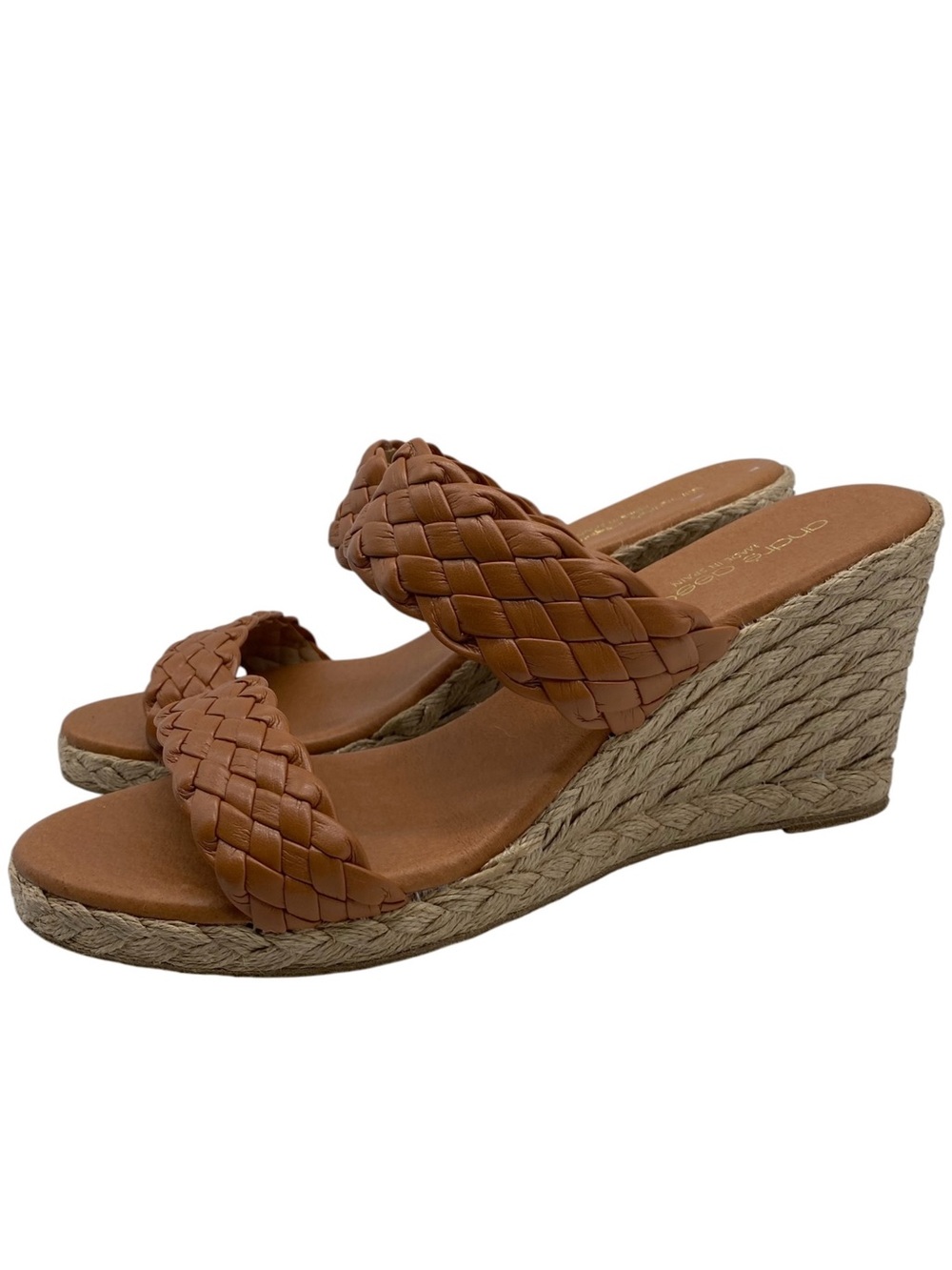 Andre Assous Womens Shoes Wedge Sandals Sz 7.5 Brown Leather Espadrille Casual